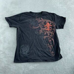 Citizen Earth XL Black T-Shirt With Red Fleur-De-Lis & Swirl Graphic Design 5769